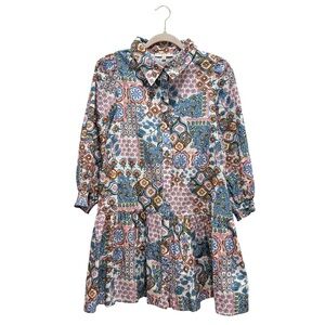 Laroque Original Banks Mini Dress Boho Cottagecore Patchwork Artsy Blue Pink M